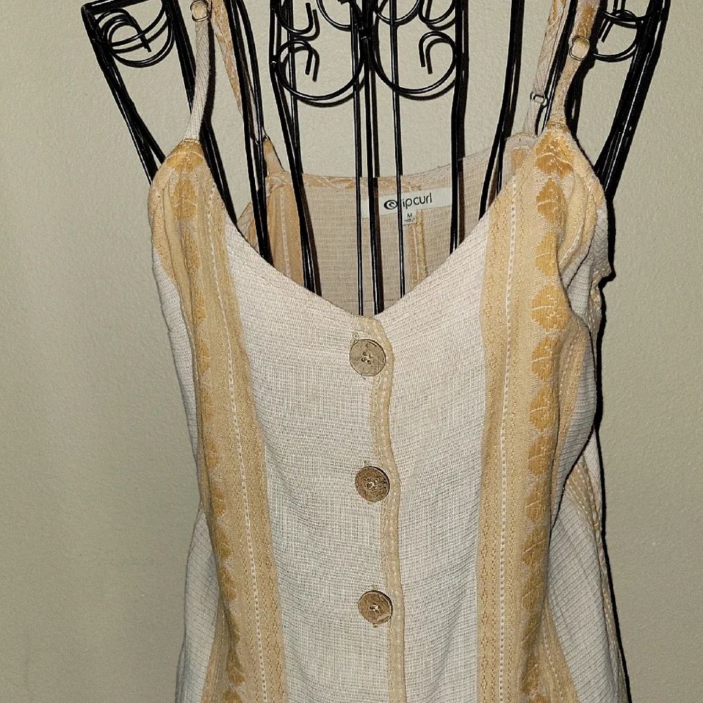 Rip Curl Cream and Gold Sun Dress Button Down Straps Sz MD $12 Price Drop $10 - Picture 4 of 7